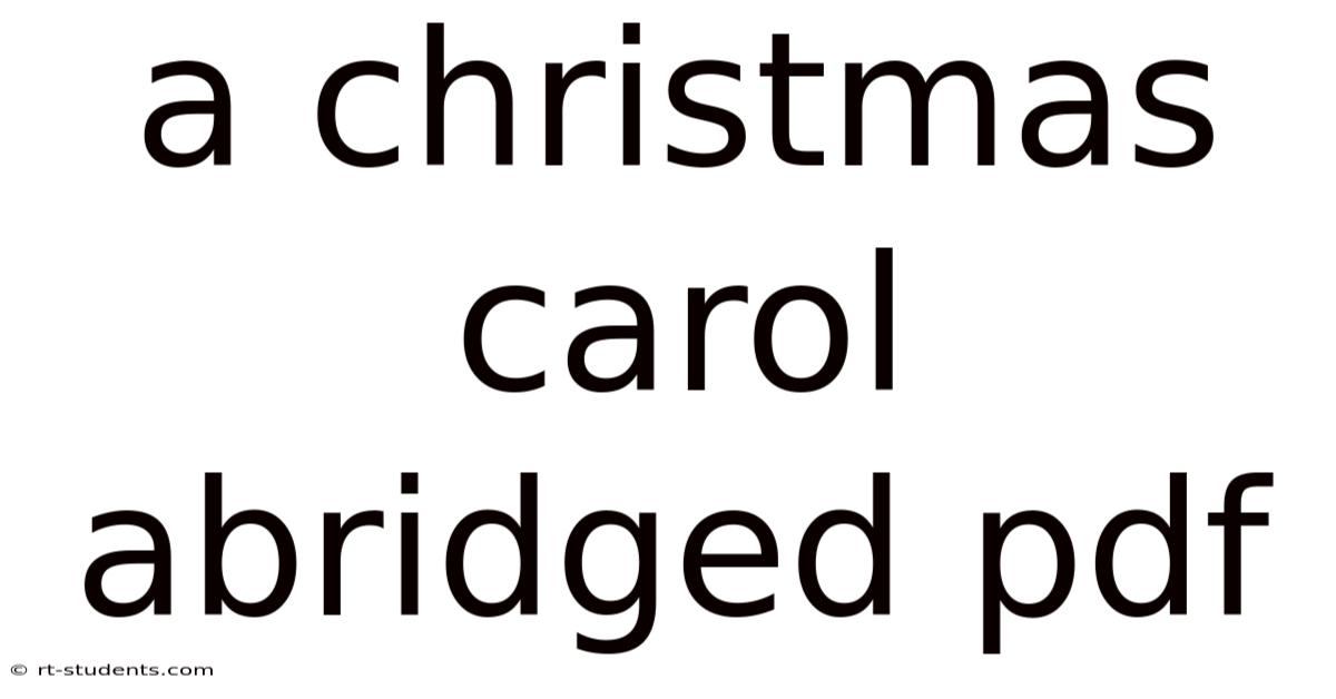 A Christmas Carol Abridged Pdf