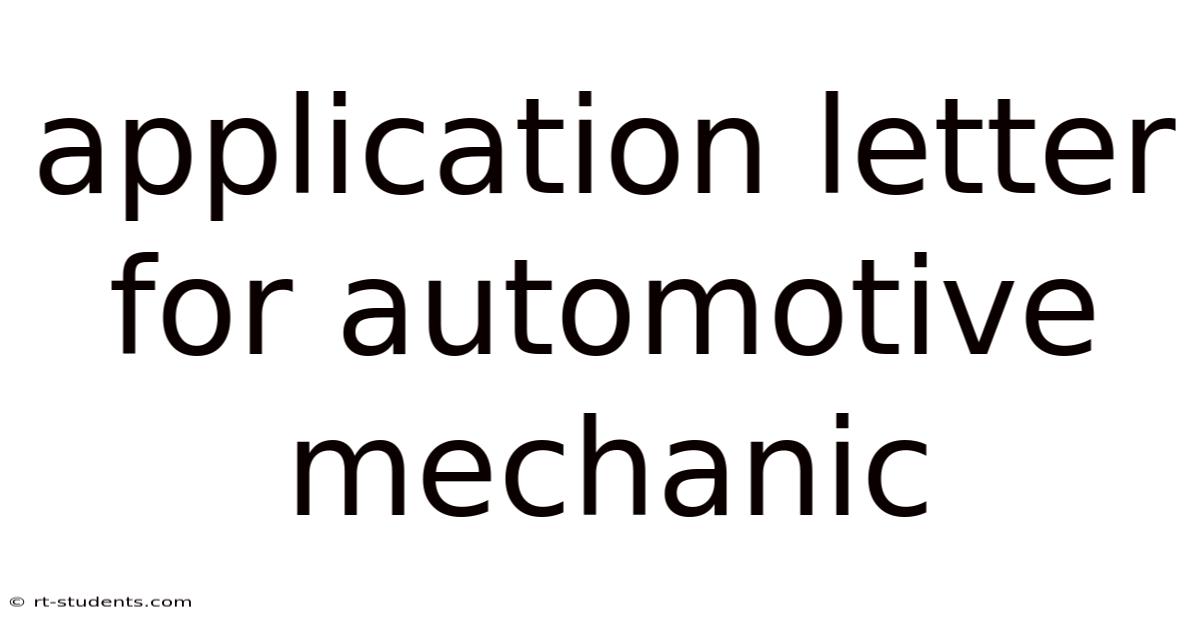 Application Letter For Automotive Mechanic