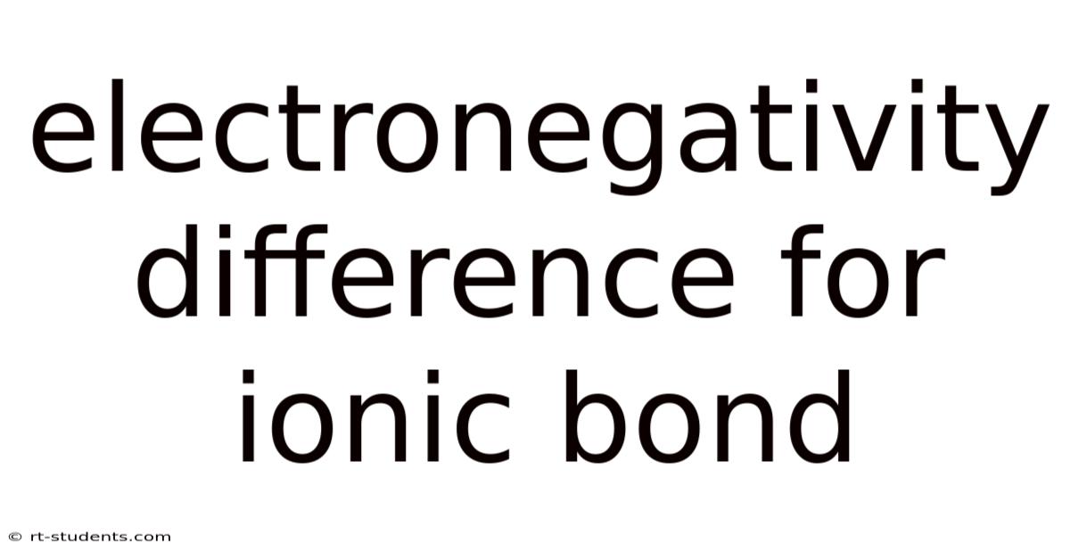Electronegativity Difference For Ionic Bond