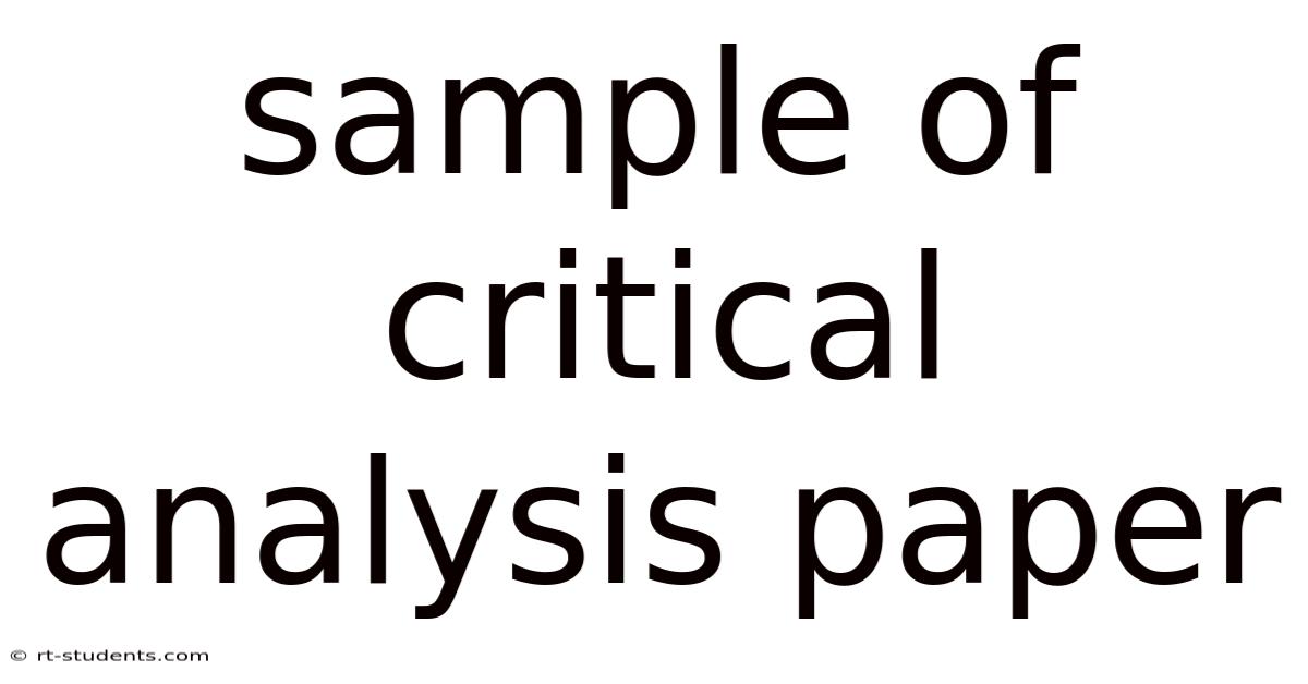 Sample Of Critical Analysis Paper
